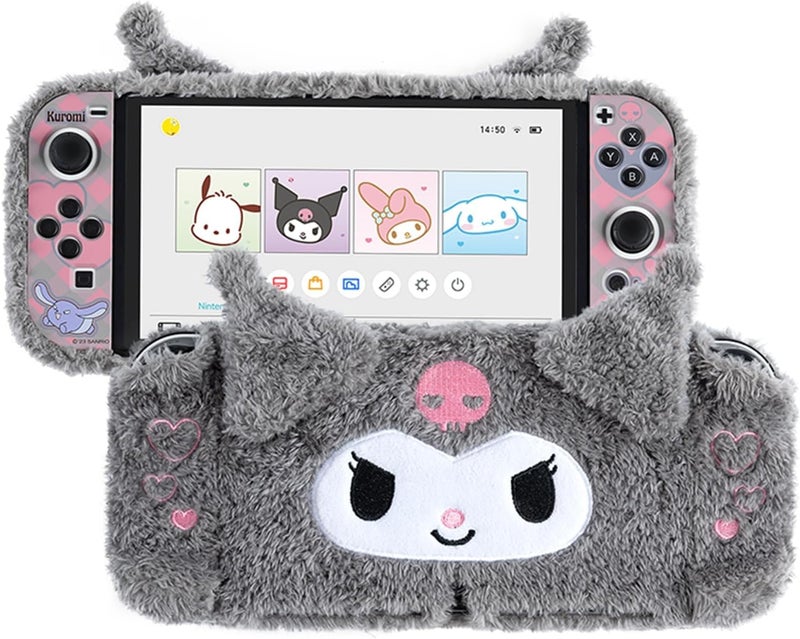 Kuitmor Plush Protective Case for Switch OLED, PC Hard Protective Shell Cover, Anti-Scratch and Shock-Absorption Switch OLED Cover with Stand - Image 1